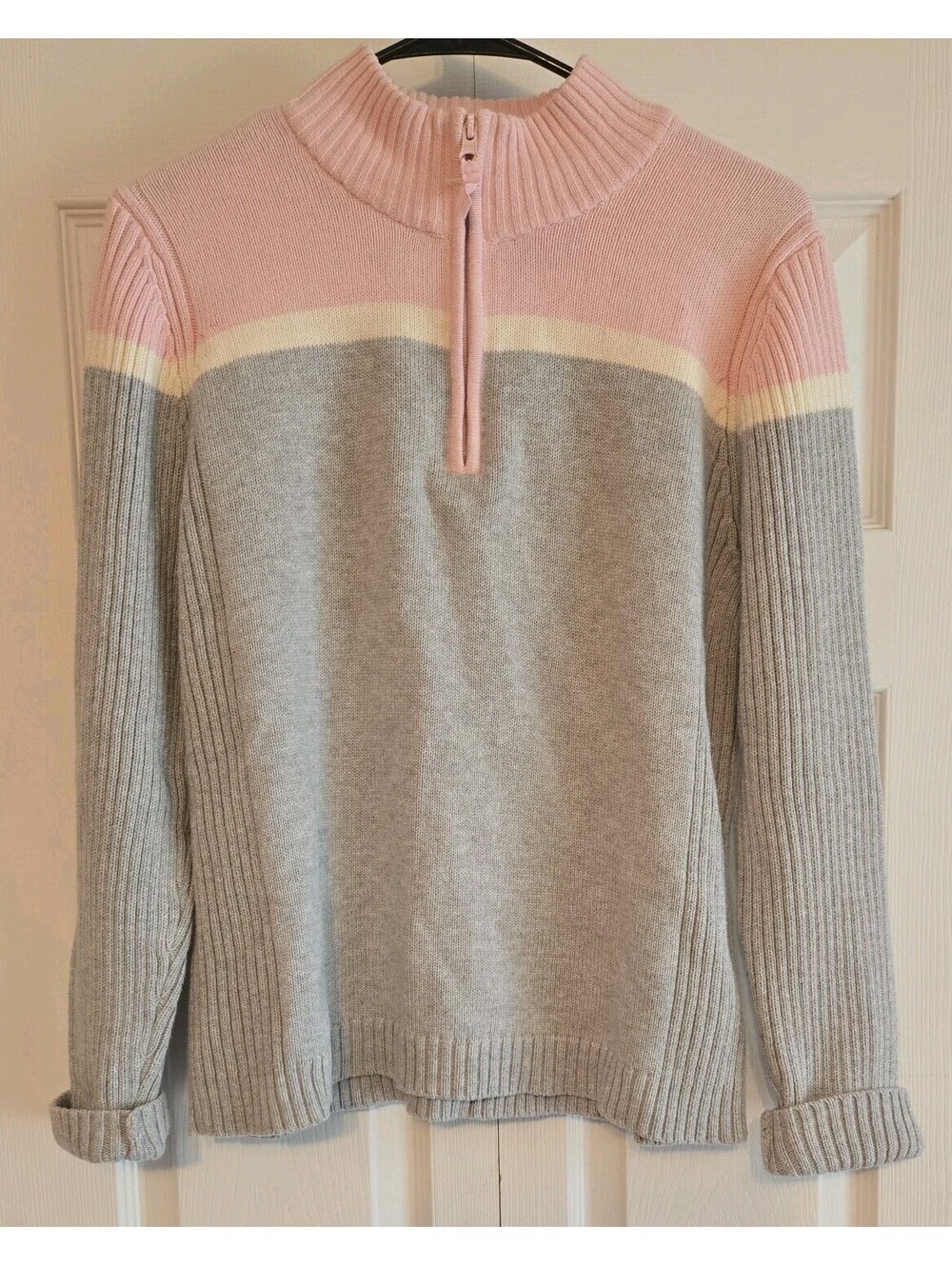 Vtg St. Johns Bay Ribbed Quarter Zip Knit Sweater colorblock Xl Preppy Academia